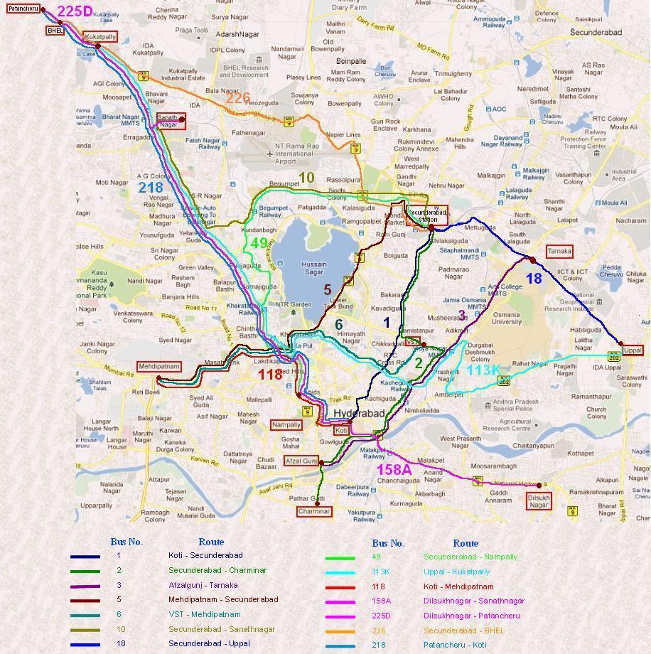 Hyderabad Major Bus Route Map